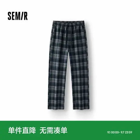 森马休闲裤女冬格子加绒长裤宽松2025新款盐系慵懒复古潮流阔腿裤商品大图