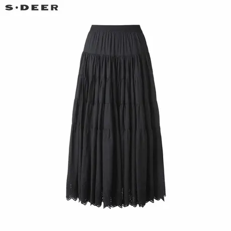sdeer圣迪奥冬季女装清新文艺松紧高腰绣花碎褶伞裙S24481103图片