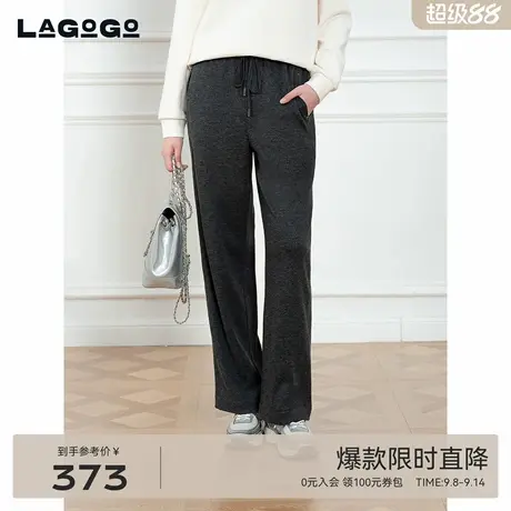 LAGOGO灰色高腰直筒裤女拉谷谷2025秋新款简约风休闲裤OCKK537Q25商品大图