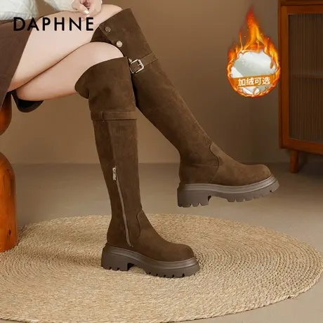 达芙妮过膝长筒靴女2025新款秋冬巨好看雪地靴厚底长靴棕色靴子女图片