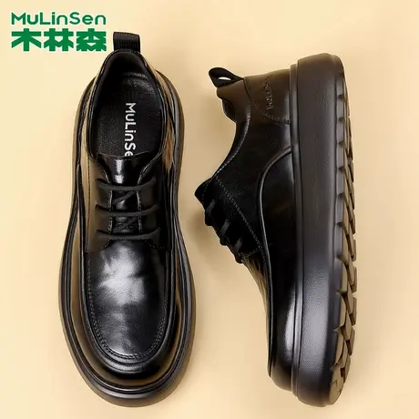 木林森休闲皮鞋男2026新款时尚百搭透气防滑厚底商务英伦风男皮鞋商品大图