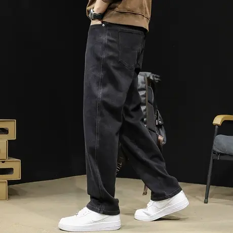 黑色牛仔裤男2023新款直筒秋冬款松紧腰男士裤子宽松大码秋季男裤商品大图