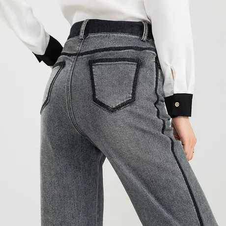 烟灰色直筒牛仔裤女2023新款秋季女裤显瘦裤子休闲长裤窄版阔腿裤商品大图