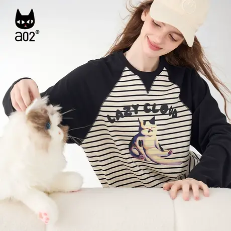 【Fuzzy style】a02猫咪印花长袖T恤上衣女内搭打底2023秋季新品商品大图