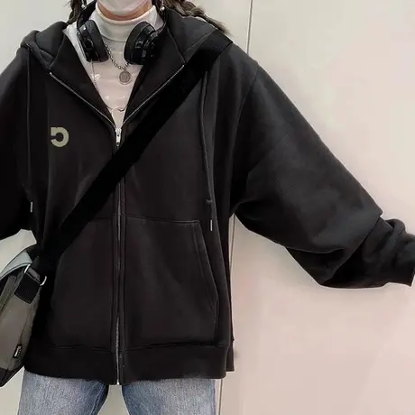 ins超火连帽衫卫衣女宽松加绒加厚秋冬装韩版百搭上衣慵懒风外套图片