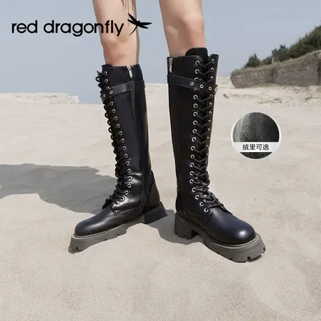 红蜻蜓骑士靴秋冬季新款真皮潮酷高筒长靴厚底马丁长筒靴子女款商品大图