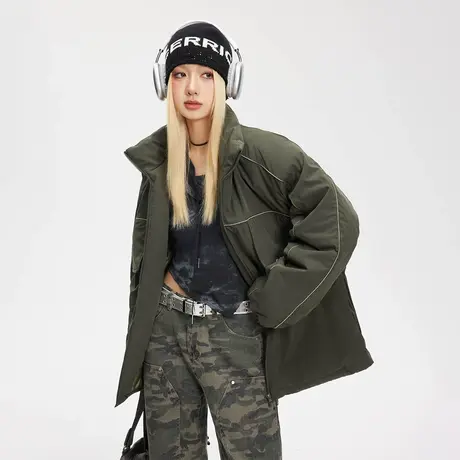 复古立领保暖棉服女冬季加厚外套2023年新款纯色宽松oversize棉衣图片