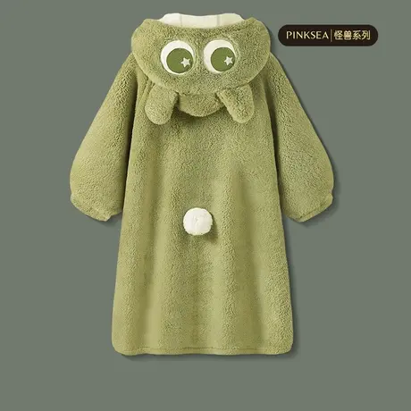 Pinksea睡衣冬季女可爱加厚珊瑚绒中长款睡裙家居服新款秋冬睡袍商品大图