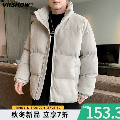 VIISHOW麂皮绒棉衣男士冬季面包服美式宽松立领外套加厚羽绒棉服商品大图
