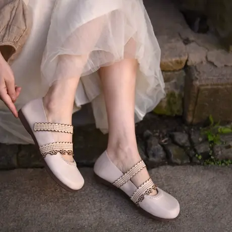 Artmu阿木原创新款真皮平底浅口单鞋女软底复古小众文艺玛丽珍鞋图片