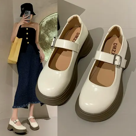 厚底小皮鞋女2023新款玛丽珍女鞋仙女风百搭增高跟日系jk乐福单鞋商品大图