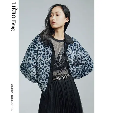 裂帛LIEBOFeng牛仔拼接豹纹毛绒虎头扣国潮棉服外套商品大图