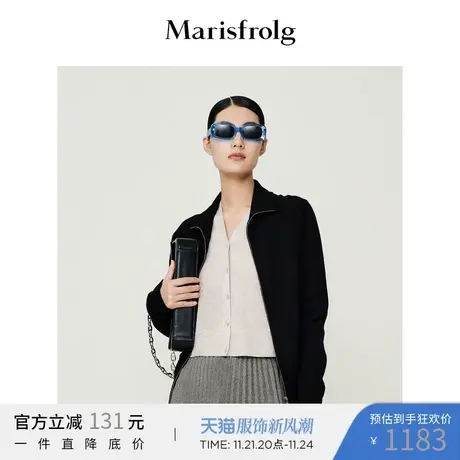 【经典搭配系列】玛丝菲尔2022秋季黑色拉链显瘦时尚毛衣图片