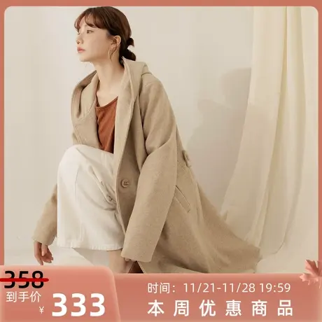 桔熊秋冬季宽松气质连帽毛呢外套韩系高级感呢子大衣女大码EA3570图片