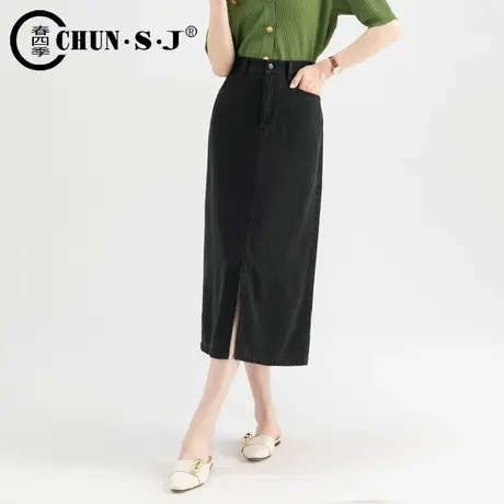 重磅天丝牛仔半身裙女中长款裙子垂感高腰显瘦黑色直筒裙牛仔裙图片