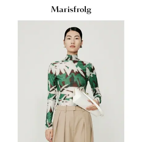 【商场同款】玛丝菲尔T恤夏装新款针织印花修身打底衫女装商品大图