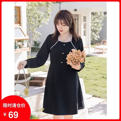 【清仓】码胖MM小黑裙2024年春装新款气质胖妹妹赫本风法式连衣裙图片