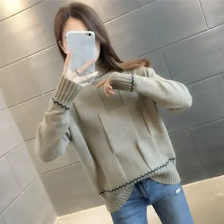 2021秋冬新款韩版女装半高领毛衣女宽松外穿针织衫女内搭打底衫女商品大图