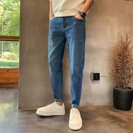 2023新款牛仔裤春秋季潮牌弹力修身百搭休闲长裤简约韩版小脚男裤商品大图