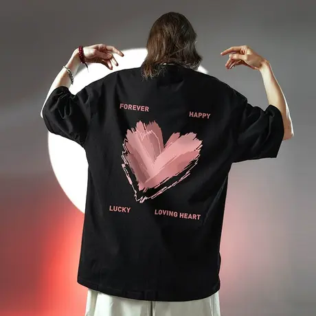 Nuthink美式潮牌爱心短袖T恤男潮ins大码宽松oversize情侣半袖图片