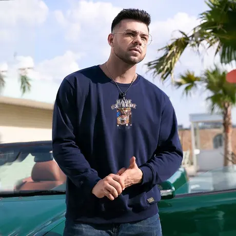 胖哥哥大码男装卫衣加绒宽松加肥加大套头长袖潮流漫画圆领打底衫商品大图