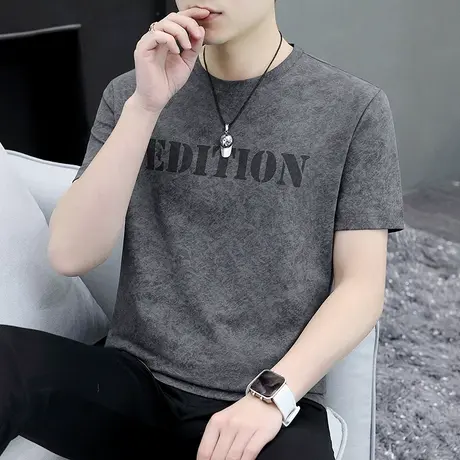 潮流男装短袖t恤夏季休闲高端欧货圆领衣服男士复古夏装半袖体恤商品大图