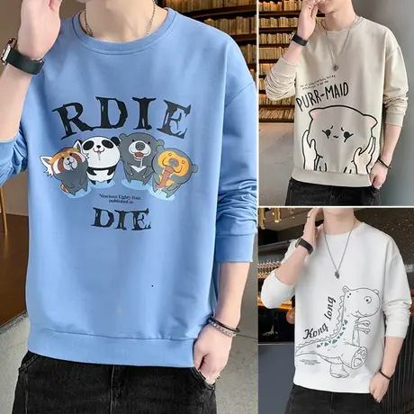 男士长袖T恤2023秋季新款卡通卫衣男宽松潮牌丅恤男装打底衫秋衣商品大图