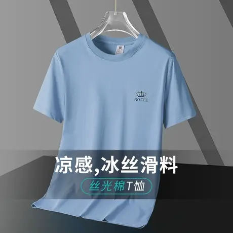 液氨丝光棉短袖t恤男夏季冰丝凉感上衣服速干半袖皇冠印花体恤衫商品大图