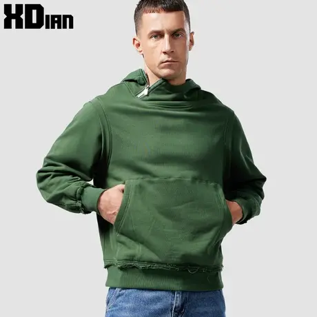 高领卫衣男士连帽纯棉宽松带帽套头纯色半拉链堆领长袖外套秋冬季商品大图