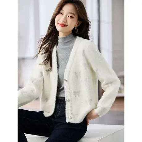 时尚气质外套2023年秋季新款女士温柔百搭韩版短款V领长袖上衣商品大图