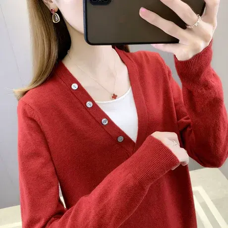 V领宽松早秋假两件毛衣女装2024春季洋气新款上衣秋冬针织打底衫图片
