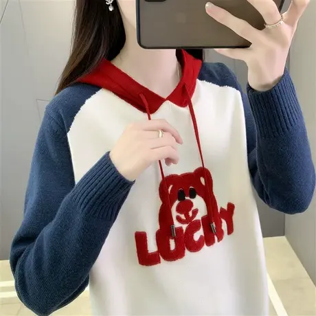 针织卫衣女2023连帽宽松早秋上衣学院风洋气帽衫秋冬打底加厚毛衣图片