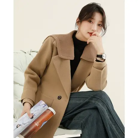 韩潮袭人2023冬季新款英伦双面呢子大衣女士休闲中长款毛呢外套图片