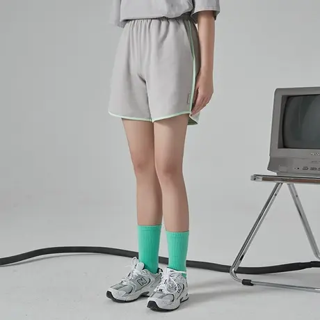 omont蛋挞家 美式复古撞色高腰运动短裤女夏薄款裤子宽松休闲卫裤商品大图