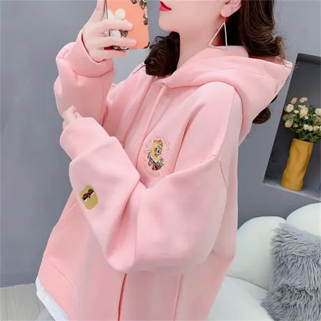 中长款刺绣卡通连帽卫衣女秋季2023年新款宽松洋气减龄假两件上衣商品大图