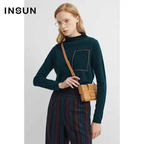 INSUN恩裳冬季羊毛衫半高领复古套头毛衣商品大图