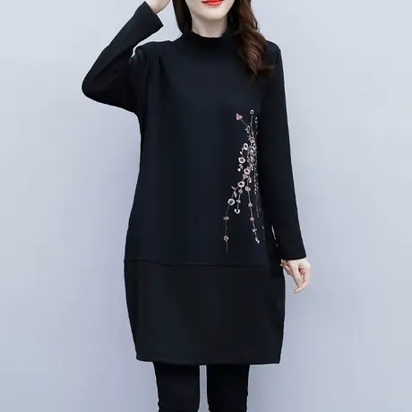 中长款打底衫女洋气秋冬内搭2023年新款大码胖mm宽松上衣加绒加厚商品大图