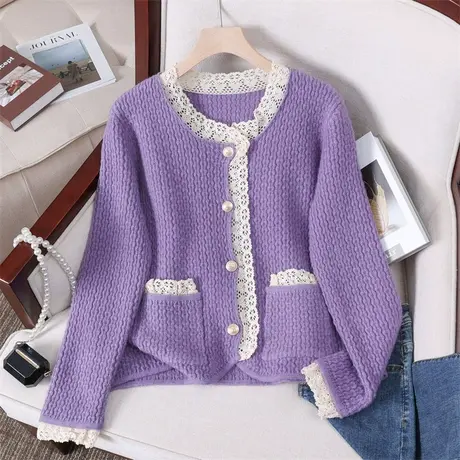 秋季女毛衣外套新款蕾丝针织衫2023年爆款洋气百搭针织开衫外穿女商品大图