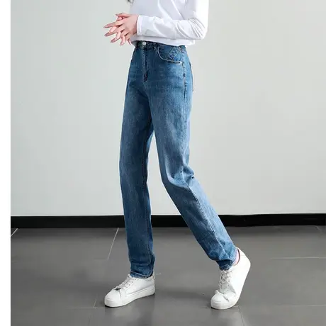 春秋大码加长裤女高个子牛仔裤高腰2022胖MM直筒复古200斤拖地裤商品大图