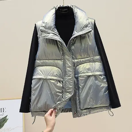 羽绒棉马甲女外搭秋冬季2023韩版宽松亮面马夹面包服外穿背心坎肩商品大图