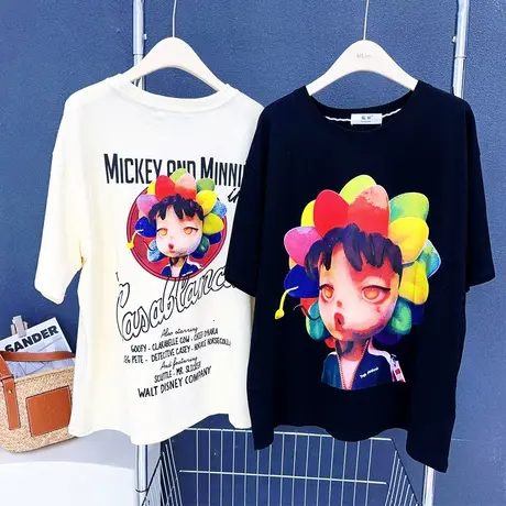 中长款宽松半袖T恤2023夏装新款韩版炸街洋气个性上衣欧货大码潮商品大图