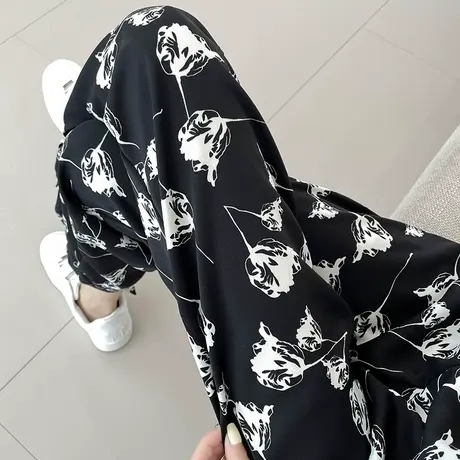 冰丝印花九分束脚直筒裤女夏季薄款高腰显瘦宽松哈伦休闲灯笼裤子商品大图