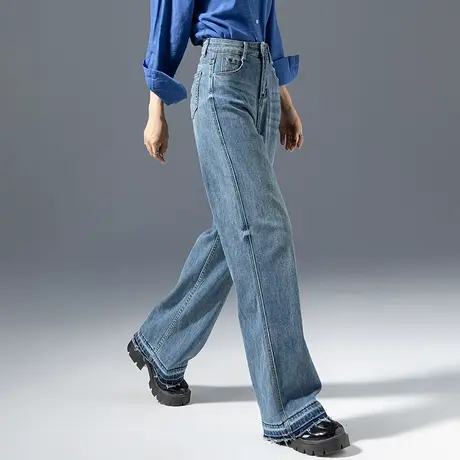 窄版高腰阔腿牛仔裤女2023新款春秋女裤显瘦裤子秋季拖地裤直筒裤商品大图