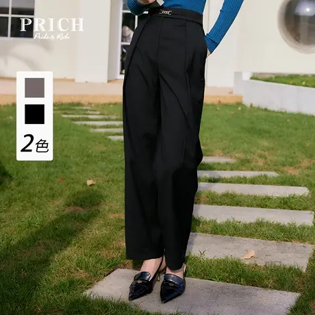 PRICH裤子新品秋冬新款长款金属链卷边设计感显瘦长款阔腿裤女商品大图