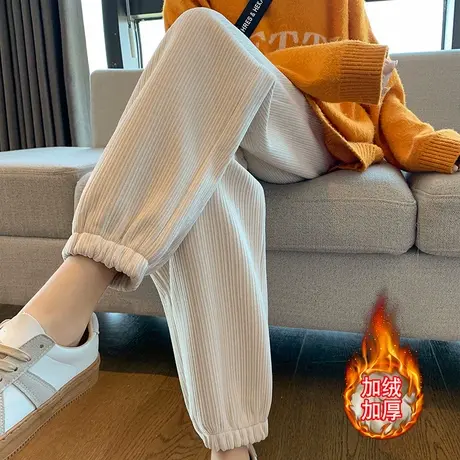 灯芯绒束脚哈伦卫裤女秋冬装高腰韩版加绒加厚阔腿休闲运动长裤商品大图