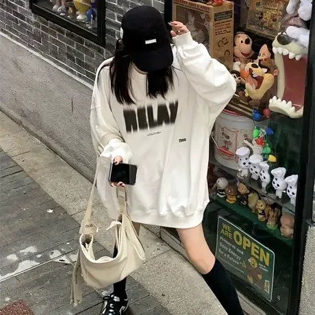 cec超火炸街甜酷风卫衣女2021新款宽松oversize韩版无帽上衣ins潮图片