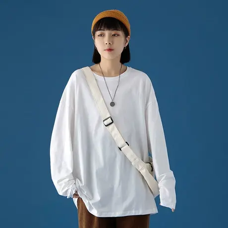 韩系ins风穿搭长袖T恤女春秋冬季加绒卫衣叠穿内搭打底衫宽松上衣图片