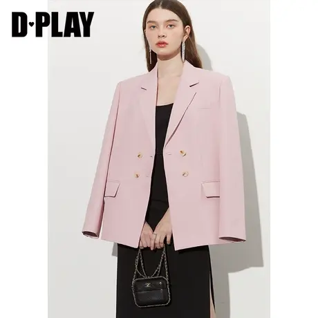 DPLAY2023秋装新温柔ol风花簇粉翻领立体垫肩宽松女士西装外套图片