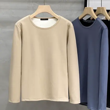 秋冬装新款圆领长袖t恤男士加绒加厚保暖卫衣内搭男装内衣打底衫商品大图
