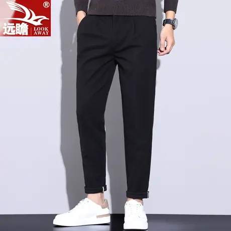 秋季男士休闲裤2023新款潮牌男裤直筒修身毛呢裤子男春秋百搭长裤商品大图